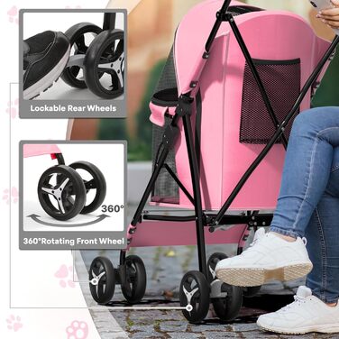 Візок для собак маленьких порід, 4,5-10 кг, візок для цуценят, візок для середніх собак, візок для котів, візок для 2 котів, з багажником, леопардовий принт (рожевий)