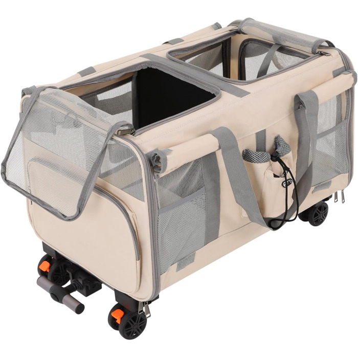 Транспортна переноска для собак та котів з колесами, складна, з дихаючими віконцями, двокамерна (Бежевий)