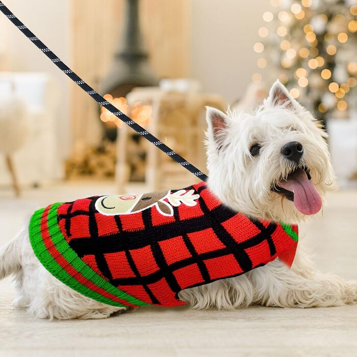 Пуловер для собак на Різдво BAJMJK з отвором для шлейки, класичний, в клітинку, теплий, для котів та собак, зимовий одяг для собак (XX-Large, F)
