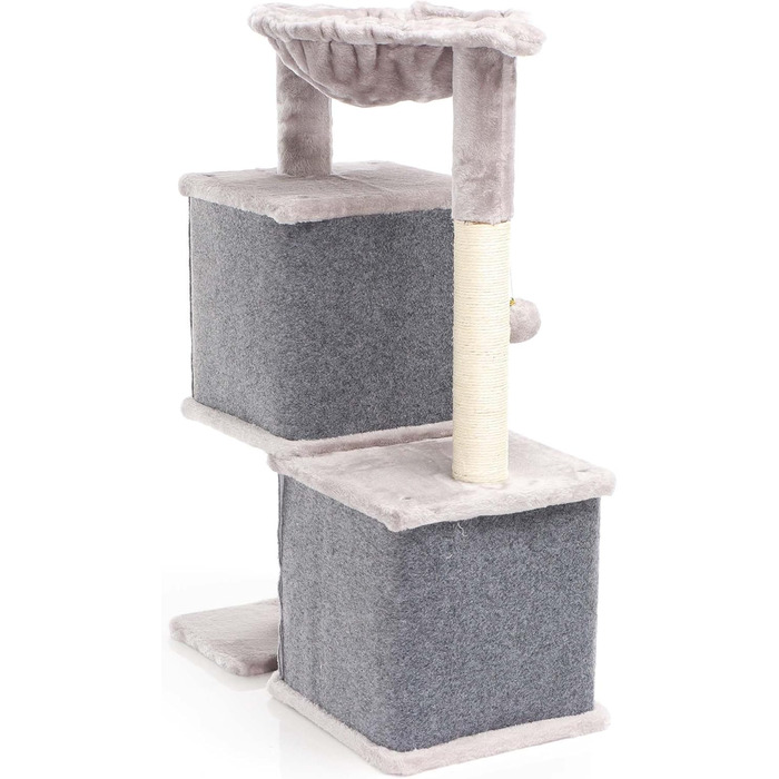 Котячий будиночок-крізьомачка Fudajo сірого кольору, 71,5 см, з платформою для відпочинку, лежаком, дряпалкою та будиночком для котів. Кліматичний комплекс для котів