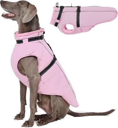 Теплий зимовий одяг для собак Lelepet: вітронепроникний жилет з інтегрованим шлейкою та флісовою підкладкою, світловідбиваючий, XL, рожевий