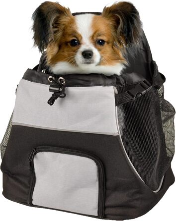 Сумка для собак на животі Sybil, чорна, 29x23x38 см, поліестер, підсилення спинки, світловідбивачі, знімний низ, страховочна лінія, система ременів, фронтальний отвір