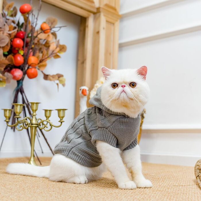 Пуловер теплий для собак та котів PUPTECK, сірий, розмір L (обхват грудей 40.1 см, довжина спини 40.1 см)