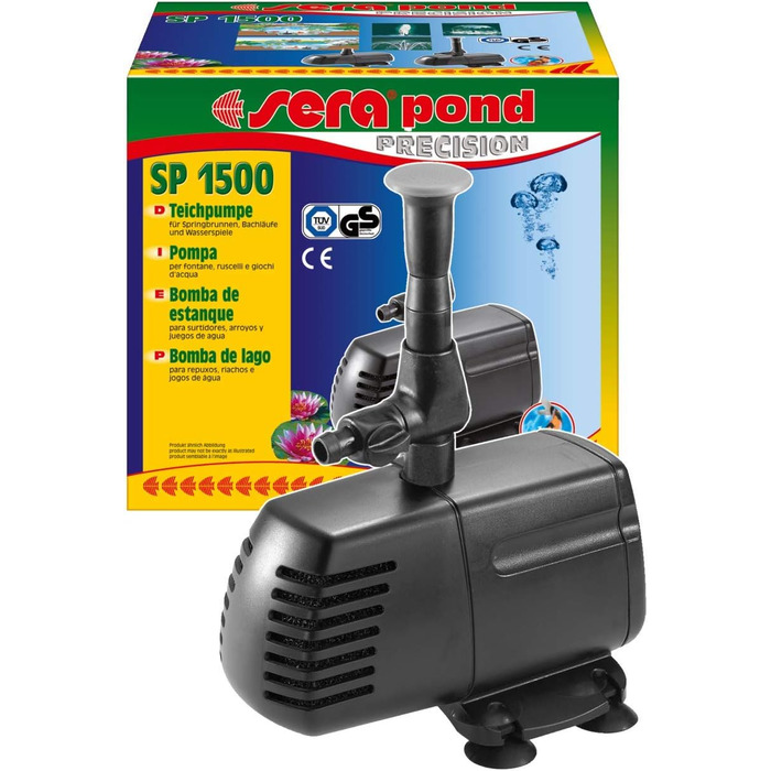 Sera Pond SP 1500 — ефективний насос для ставка, 750 л/год, 18 Вт, водограй, монтаж на присосках, висота струменя 1 м