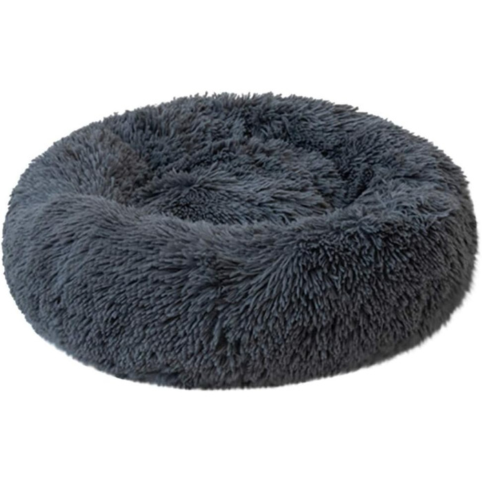 М'яке ліжко для домашніх тварин, ліжко-бублик з розкішним хутром, круглі або овальні ліжка для собак і котів, тепле котяче ліжко для котів і маленьких собак (50 см, темно-сірий)