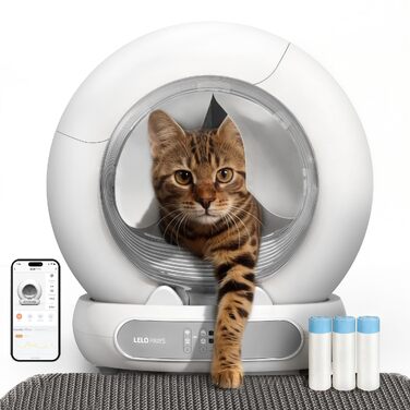 Самоочисний електричний лоток для котів LELO PAWS XXL (74Л) з керуванням через додаток, дезодорацією та шторкою, сріблястий