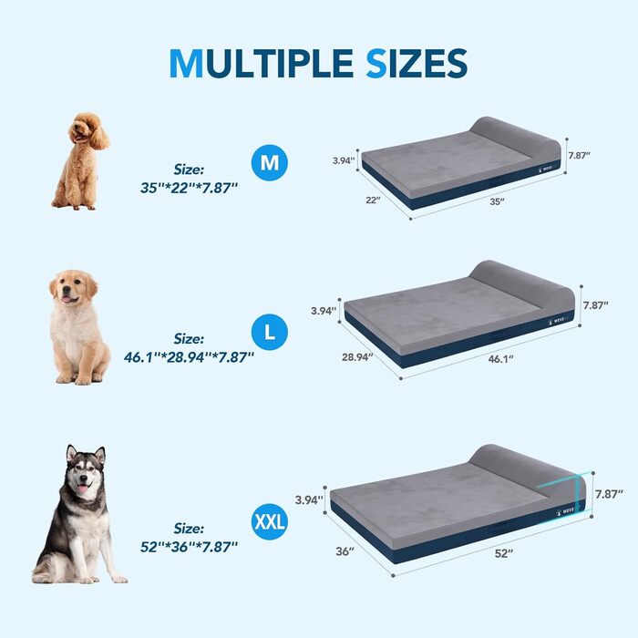 Велике ортопедичне ліжко для собак з гелевою піною пам'яті, міцний фланелевий матеріал, знімний чохол та водонепроникним вкладишем (117 x 74 x 20 см, блакитна подушка)