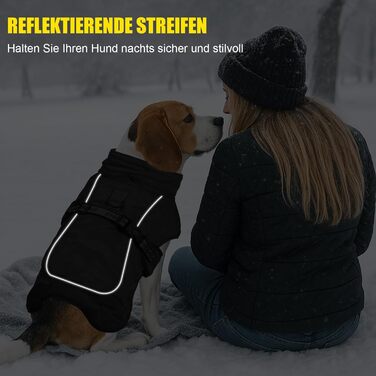 Зимовий теплий одяг для собак FeimaX: вітронепроникна куртка для середніх та великих собак. Відображає світло, регулюється, з D-кільцем. Чорний колір, розмір 4XL