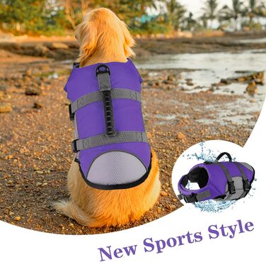 Жилет для плавання собак, світловідбиваючий, регульований. Безпечний жилет для собак з ручкою для рятування, підходить для плавання та катання на човні. Ripstop жилет для собак малого, середнього та великого розміру (Фіолетовий, X-Small)