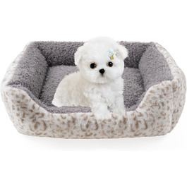 М'яке ліжко для собак Roypet з матрацом, антистресове, для цуценят, собак та котів, прямокутне, сіре, розмір S, з принтом леопарда, миється
