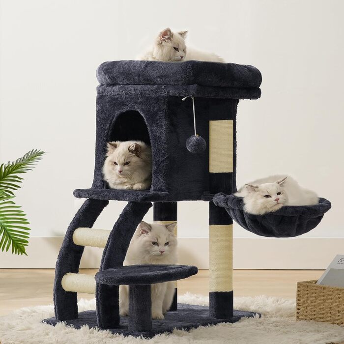 Кігтеточка для котів Heybly HCT009SM сірого кольору, 75 см, з платформою, печерою, гамаком та драбиною