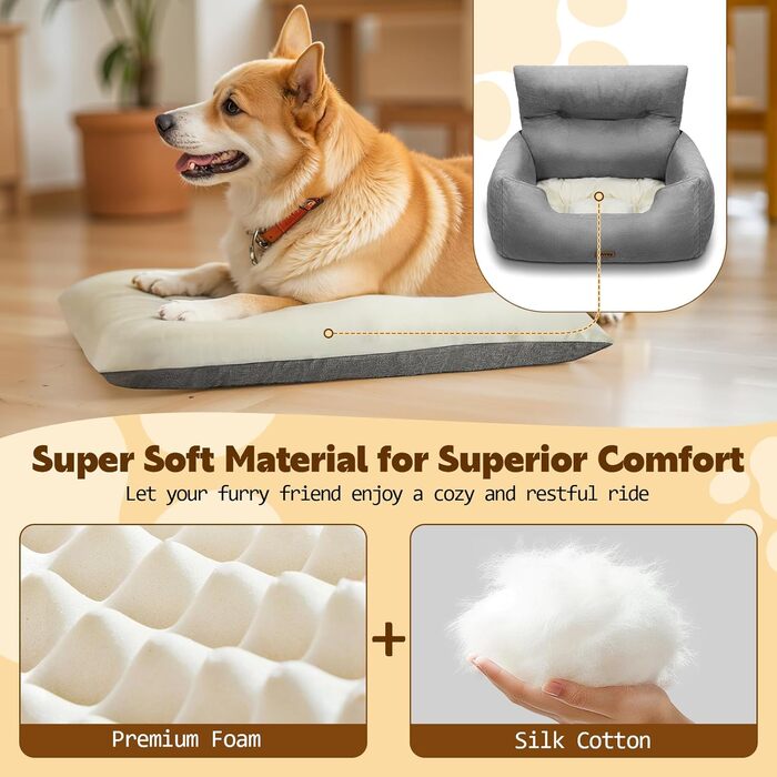 Автомобільний лежак для собак - переноска для маленьких собак до 20 кг з ременем безпеки, сірого кольору