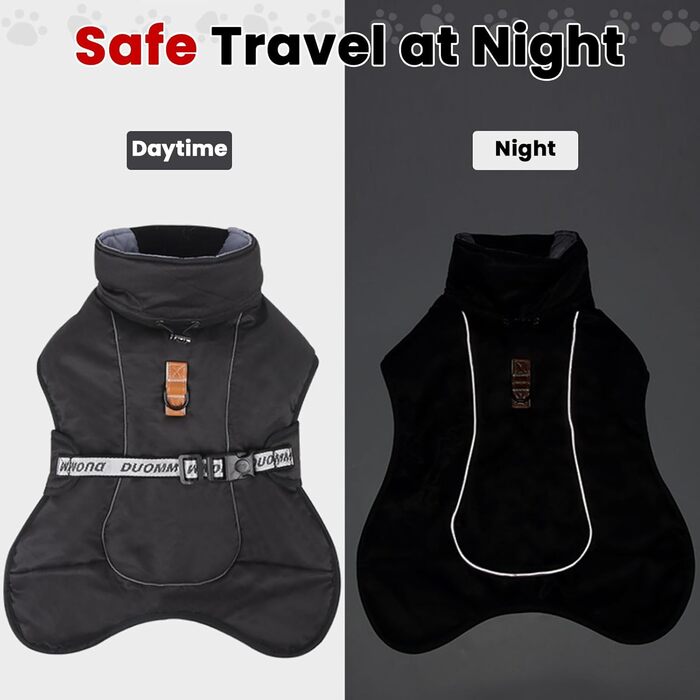 Тепла куртка для собак на зиму, чорна, з відбиваючими смужками, 3XL