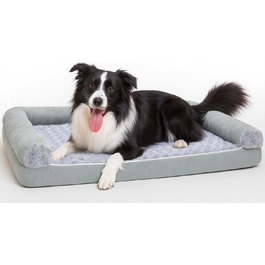 Ортопедичне ліжко для собак 90x65x18 см, сірого кольору - зручне собаче ліжко з бортиками, м'який дизайн з рожевими квітами, знімний та пральний чохол, неслизьке та водонепроникне покриття, підходить для собак середніх розмірів (L 90 x W 60 x H 18 см)