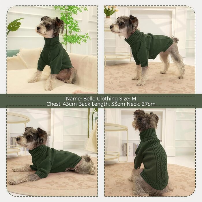 Вовняний пуловер для собак середніх порід - теплий, дихаючий, з коміром-гетром (M, зелений)