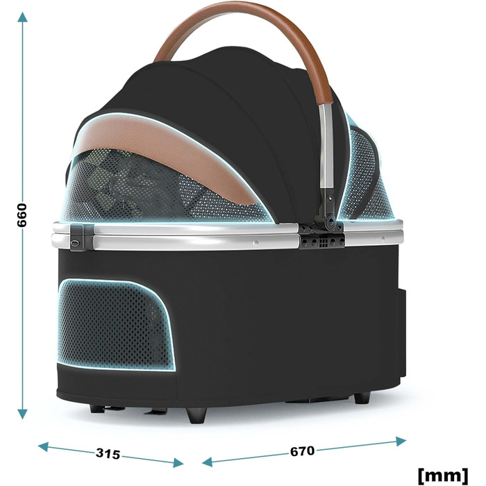 Візок для собак Fudajo 2в1, розкладний, з сумкою-переноскою, для собак та котів (чорний, до 15 кг)