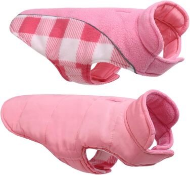 Теплий зимовий одяг для собак, зимовий одяг для собак з захистом живота, зимовий одяг для собак з світловідбиваючими елементами, двосторонній одяг для собак, одяг для собак з отвором для шлейки, рожевий, M (Medium), рожевий