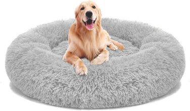 М'яке ліжко-софа для собак Deluxe, кругла, з плюшу, 60 см, світло-сірий колір. Підходить для великих і екстра-великих собак та котів. З водонепроникною основою. Легко миється.