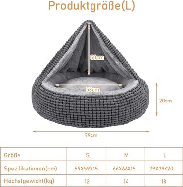 Кругле ліжко для собак та котів JOEJOY, середнього розміру, з ковдрою, 66x66x15 см (Сірий)
