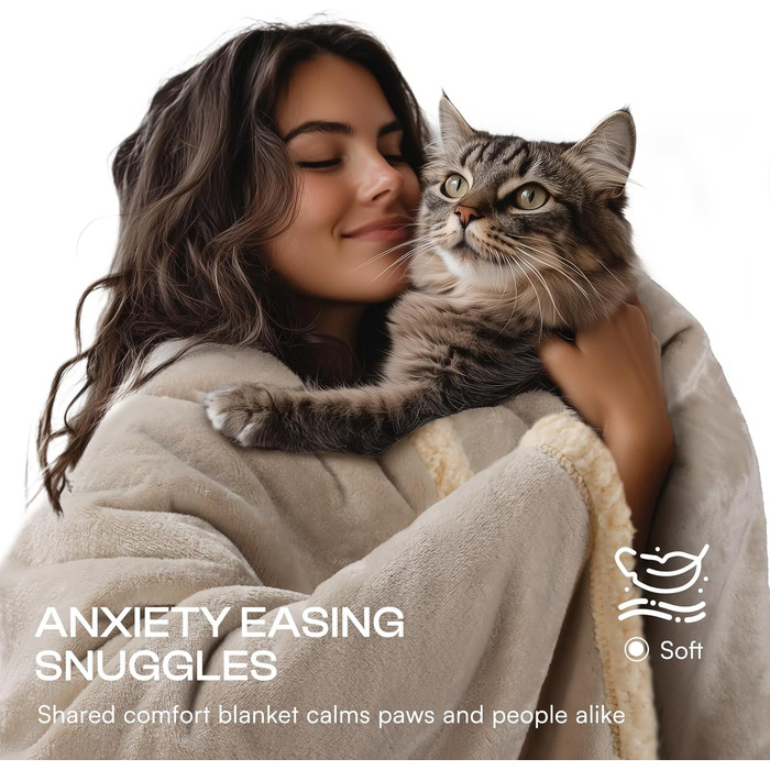 Водонепроникний коврик для тварин Luciphia, Sherpa Fleece, захист меблів від собак та котів, сірий-білий, L (65' x 57')