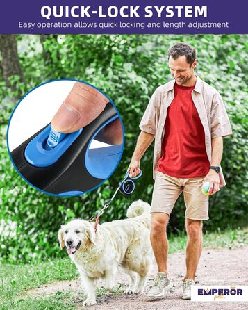 Рулетка-повідець для собак Emperor Pets 8м, до 50 кг, з антиковзною ручкою, автоматичним гальмом і фіксацією, для великих порід