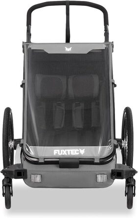 Фуктек Причіп для велосипеда Sportfux на 2 місця, сірий, з сумкою, відбивачами, ручкою-штовхачем, захистом від дощу та сонця, складний