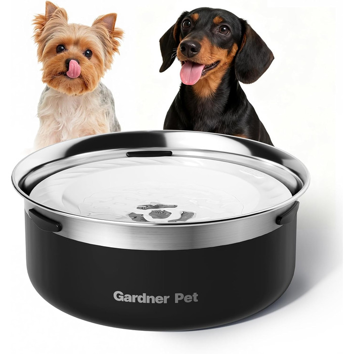 Миска для води для собак Garder Pet без облизування, нержавіюча сталь, витокостійка, протиковтання, для великих собак, для використання в приміщенні та на вулиці, запобігає краплинню, білий колір (2L, чорний)