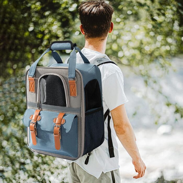 Рюкзак для собак та котів PETCUTE, дихаючий, для маленьких тварин, з відбиваючим ременем, складаний, знімний килимок, внутрішній ремінь безпеки, для прогулянок (Блакитний)