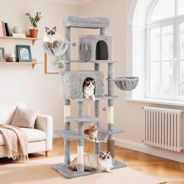 Котячий комплекс YITAHOME для великих котів з дряпалкою, будиночком та платформами, сірий, 157 см