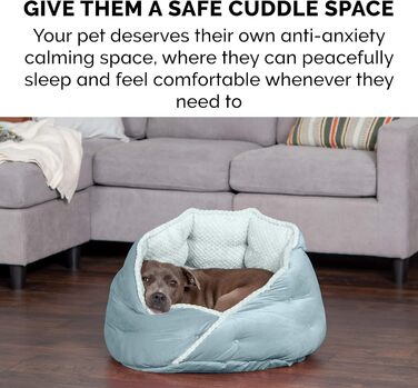Ортопедичне ліжко для собак Furhaven, великих порід, кругле, знімний, пральний чохол, до 36,3 кг – Sherpa & Wildleder Snuggery – 111,8 см, ортопедична піна (Аквамарин, L 46 x B 46 x H 36 см, Calming Hug Nest)