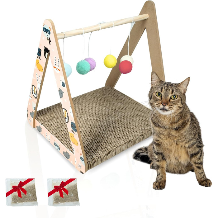 Когтеточка для великих котів з 5 іграшковими м'ячами, двостороння поверхня, посилена стійкість
