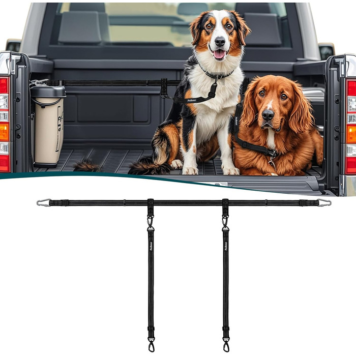 Безпечний поводок для собак у пікап, кріплення для собак, регульований ремінь для вантажівок, пікапів, SUV (2 собаки)