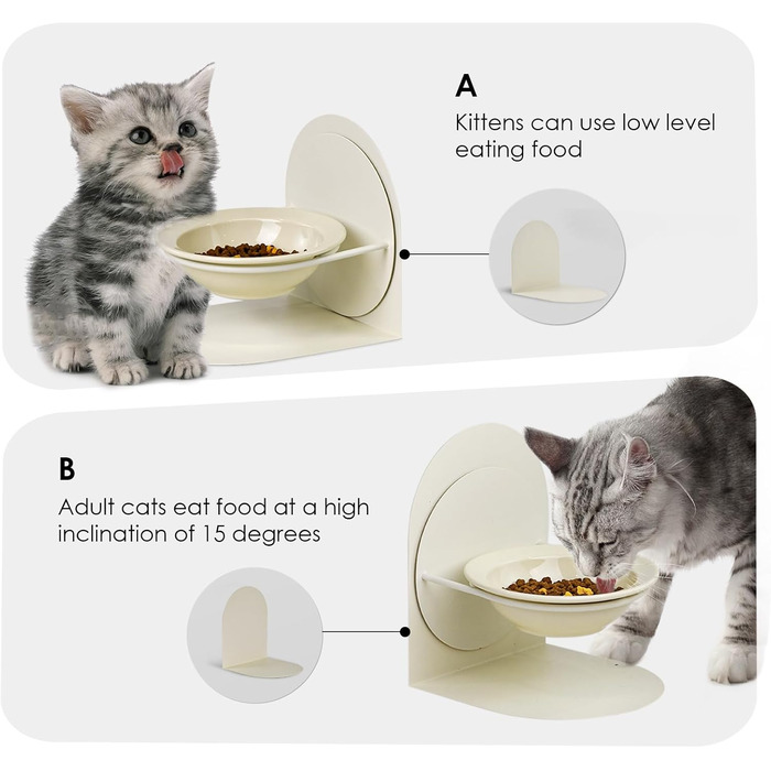 Підвищений годівниця для котів, керамічна миска для котів на металевому підставці, антиковзаюча, без витоку, білий колір, для дому