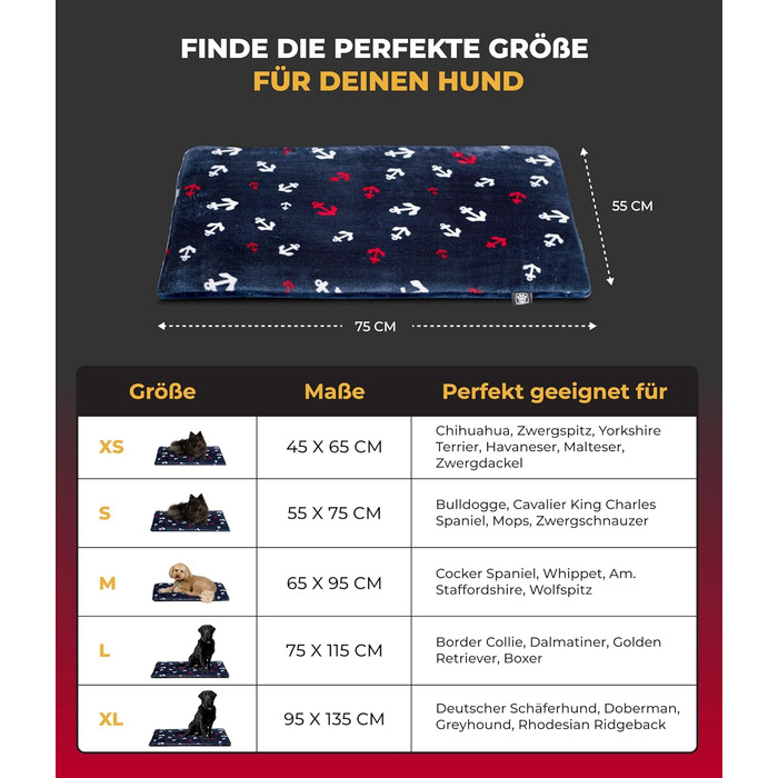 Підстилка для собак XS (45x65 см) – двостороння, м'яка, з наповнювачем 3 см – ідеально для дивану, авто та переноски – виготовлено в Німеччині (55 x 75 см, Анкер Блакитний)