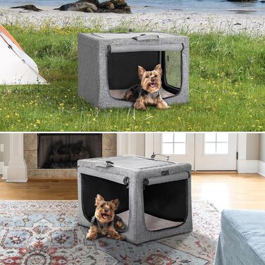 Клітка для собак Petsfit, переносна, сіра, розмір S (61x45x43 см), з м'якою підстилкою та сумкою для зберігання