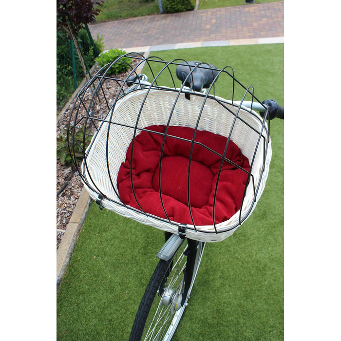 Корзина для собак на велосипедний кермо з ротангу з металевою сіткою та подушкою, білий ротанговий кошик для собак (з подушкою)
