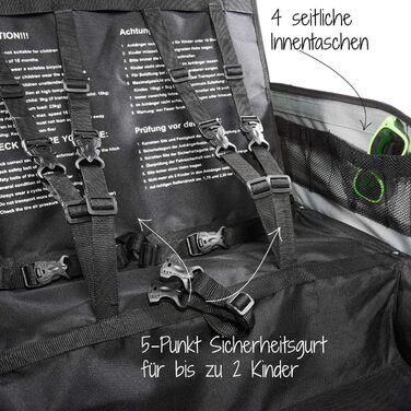 Дитячий велопричіп Fischer Komfort з підвіскою, сертифікований TüV/GS, зелений/антрацитовий, для 2 дітей