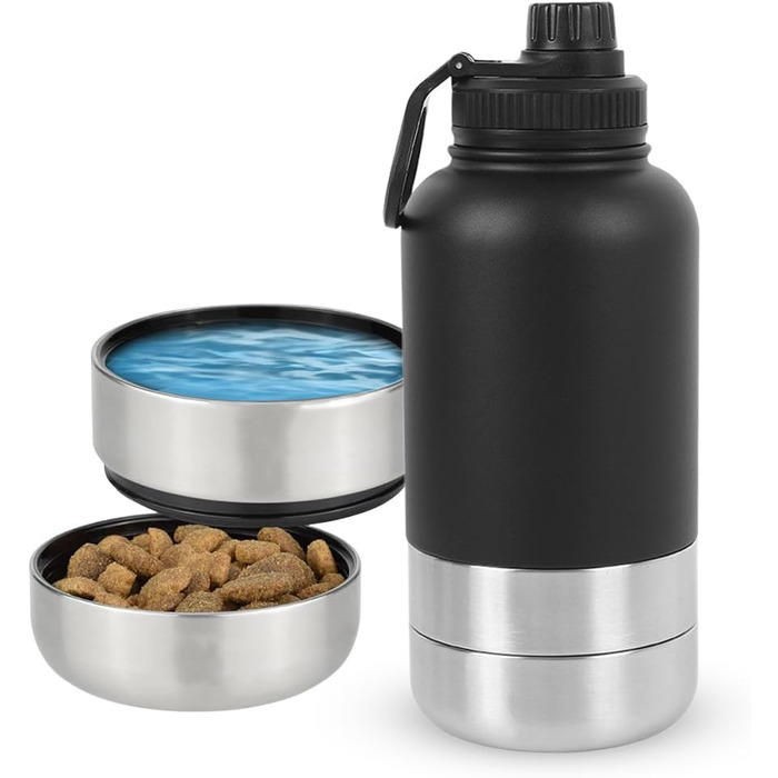 Водяна пляшка для собак на 950 мл з мисками для їжі та води, 4 в 1, з нержавіючої сталі, без BPA