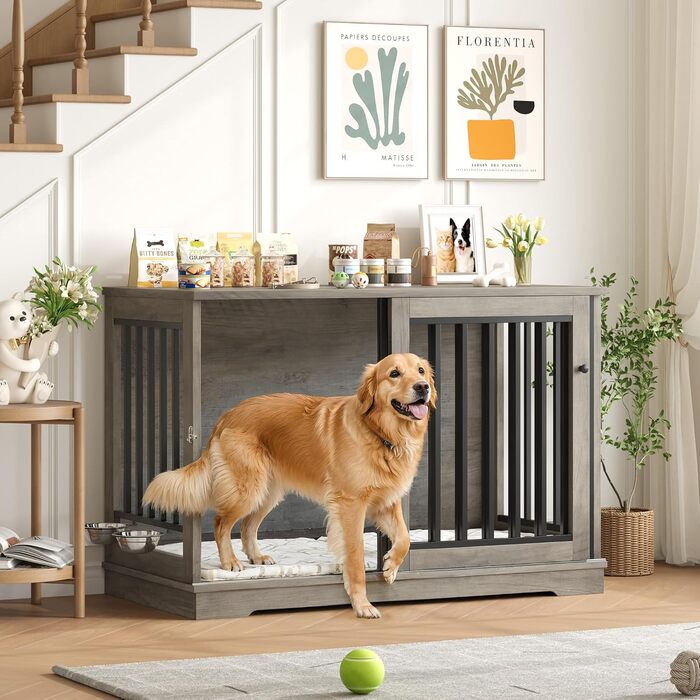 Клітка для собак FirFurd 120см: міцна метало-дерев'яна будка XXL для великих собак, 120x90x60 см, коричнево-біла