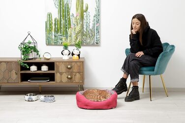 Кругла м'яка лежанка для собак та котів Baroni Home, розмір M, 45x55 см, сіра та фуксія, для дому