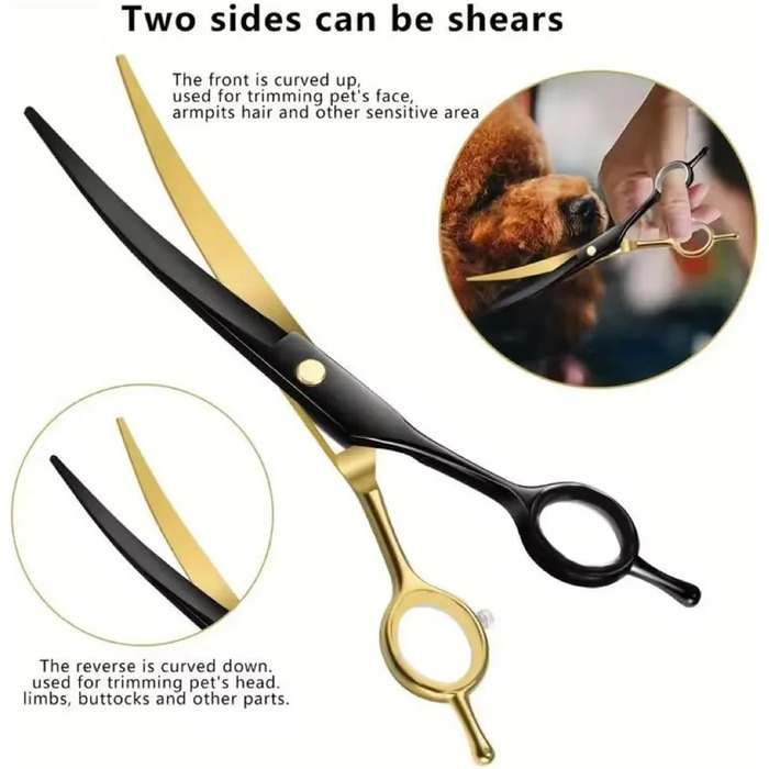 Ножиці для грумінгу собак і котів, нержавіюча сталь, для догляду за шерстю, з вигнутими та прямими лезами, з лезом для розрідження, колір: блакитний павич