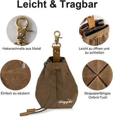 Сумка для корму для собак, канвас, з кліпсою та шнуром, для тренувань (колір: коричневий)