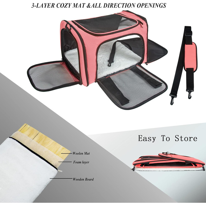 Транспортна переноска для котів та собак, складна, розмір M, Magenta