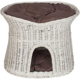 Корзина для котів, лежанка для котів, будиночок для котів L, 60 см, овальна, з плетеної лози, двоярусна, коричнева, знімні подушки