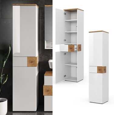 Шафа для ванної Vicco Eden, 40x84 см, білий/дуб артізан, високий пенал, меблі для ванної кімнати