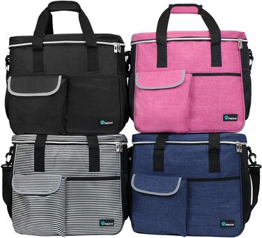 PetAmi Транспортна сумка для собак та котів, відповідна стандартам авіакомпаній, з органайзером, контейнером для їжі та складним мисником (Рожева, велика) 15.5'L x 9.5'W x 14.0'H