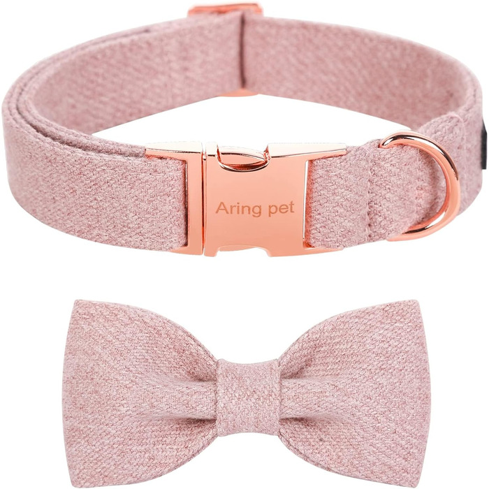 Нашийник для собак Aring PET на Різдво, бавовняний нашийник з бантиком, милий нашийник для собак, подарунок з металевою застібкою для великих собак (M, Рожевий)