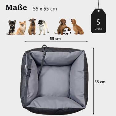 KING DOG Автокрісло для собак до 8 кг. Транспортна переноска для автомобіля з кріпленням на ремінь безпеки та м'яким килимком. Складається, легко миється. Підходить для SUV та легкових автомобілів (55 x 55 см, чорно-сірий)