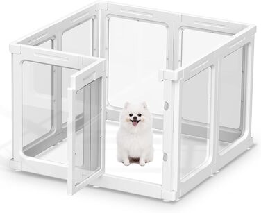 Акриловий вольєр для цуценят, 60 см, прозорий захист для собак, портативний міцний вольєр для собак маленьких та середніх порід, для використання в приміщенні та на вулиці, панелі білого кольору (8 шт.)