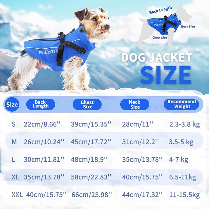 Водонепроникна куртка для собак PceOllar, тепла та вітронепроникна, з світловідбиваючими елементами, для маленьких собак та цуценят, блакитна